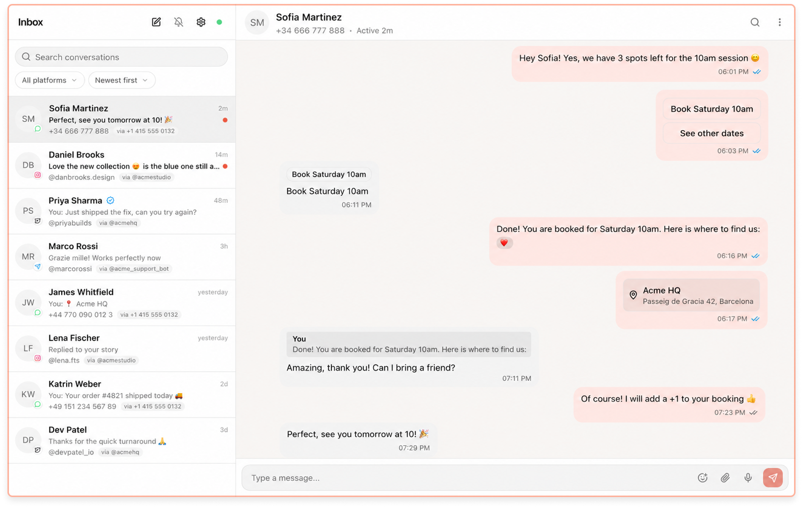 The open-source Zernio inbox with a shared conversation list
