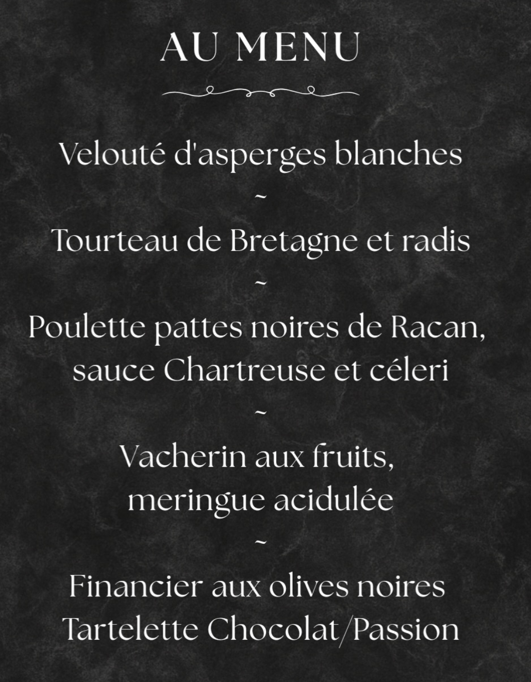 Le menu de la Table Mystère